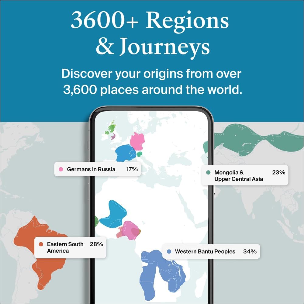 Personalized Genetic Results, DNA Ethnicity Test, Find Relatives, Heritage, Origins & Ethnicities, Family History, Complete DNA Test, 3600+ Regions an