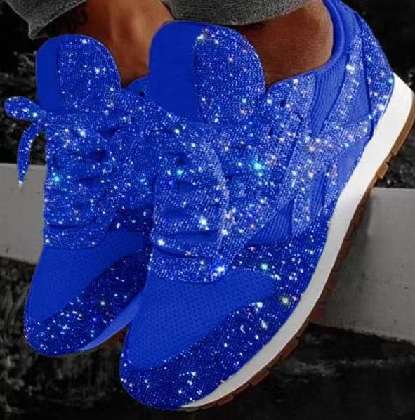 Women's Sequins Sports Shoes Fashionable Mesh Low Top Lace Up Running Shoes Outdoor Non Slip Sneakers
