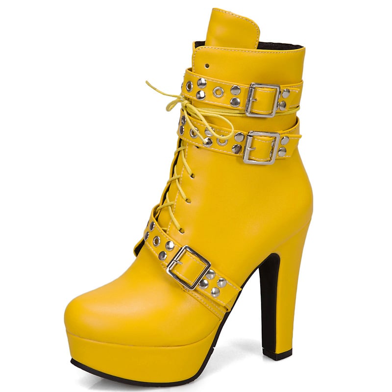 New spring Winter Women Pumps Boots Lace-up European Ladies shoes PU high heels Boots