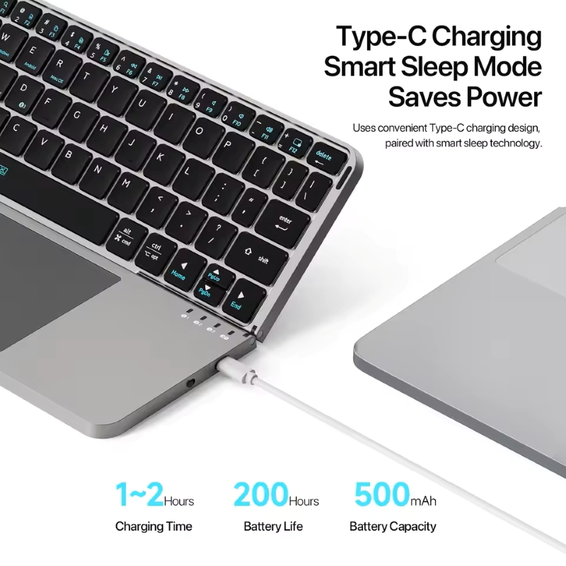 New Multifunctional Model Foldable Bluetooth 5.0 Keyboard with Touchpad & Phone Holder For Phones Tablets PC