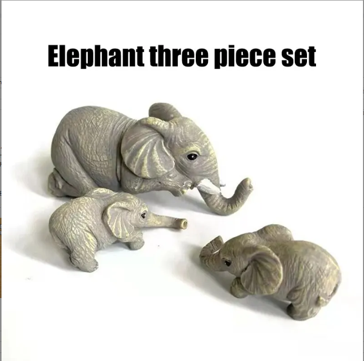 3PCS/set Elephant Sitter Hand-Painted Figurines,Full Size Mother and Two Babies Hanging Off The Edge of a Shelf Or Table,Resin