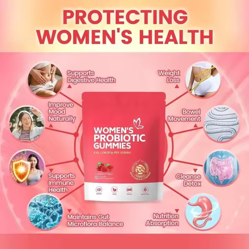 Cranberry Womens Probiotic Gummies for Urinary Tract and Gut Flora Balance Support