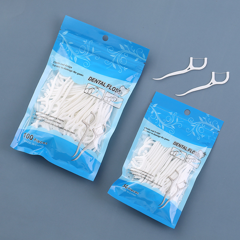 50pc/1 box of polymer dental floss bars for cleaning oral care, flat thread, toothpick, thread, and crevice brushing