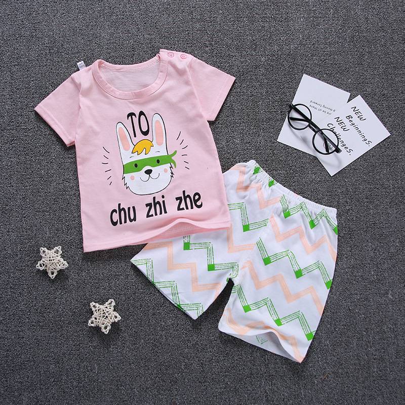 Children's suit new cotton baby short sleeve clothing set summer baby boys and girls body suit cartoon kids clothing set