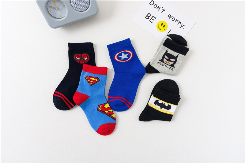5 pairs of bat spider-man boy socks spring, autumn and summer children's socks boy big boy baby cotton socks thin cartoon