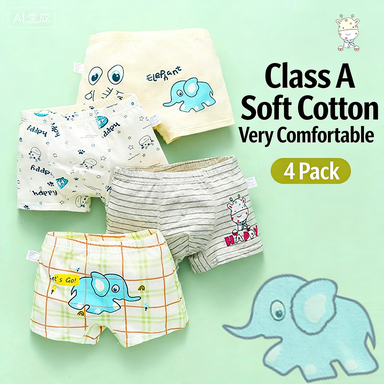 4PCS Dinosaur Print Panties for Boy Soft Cotton Antibacterial Knickers Kid Breathable Comfort Underwear 3+y Young Child Clothing