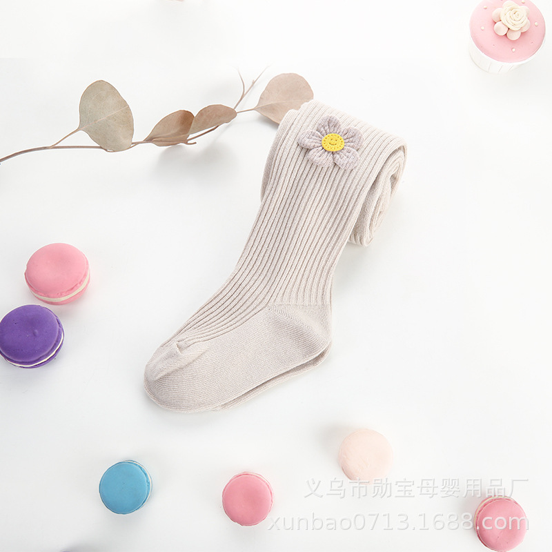 Girls' pantyhose spring and autumn pure cotton baby children's leggings big pp cute flower dance tights