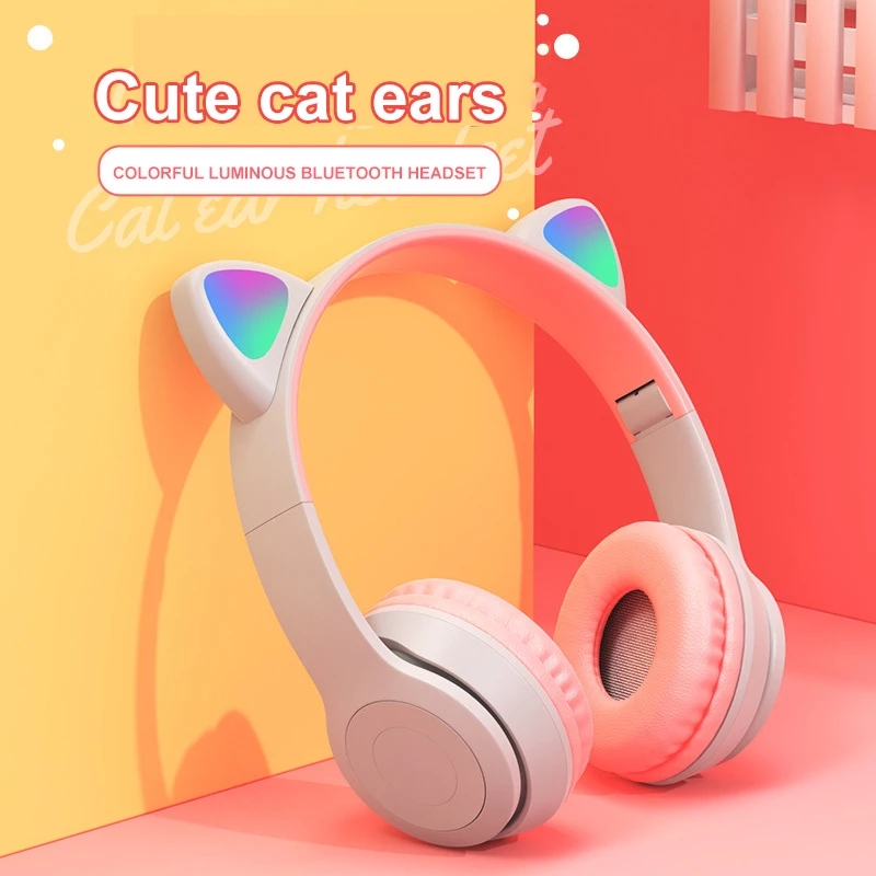LED Cat Ear Wireless Headphones 5.0 Bluetooth Earphone Kids Gift Headset 3.5mm With Mic Noise Cancelling For Online Learning