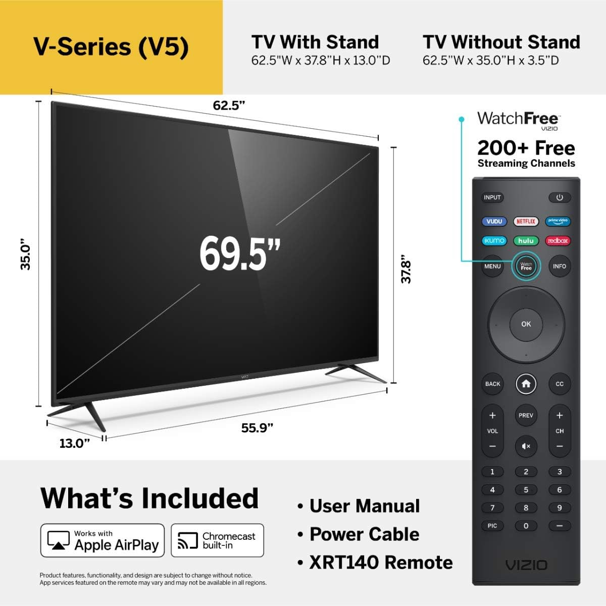 VIZIO 70-inch V-Series - 4K UHD LED HDR Smart TV with Apple AirPlay & Chromecast Built-in, Dolby Vision, HDR10+, HDMI 2.1, Auto Game Mode & Low Latenc