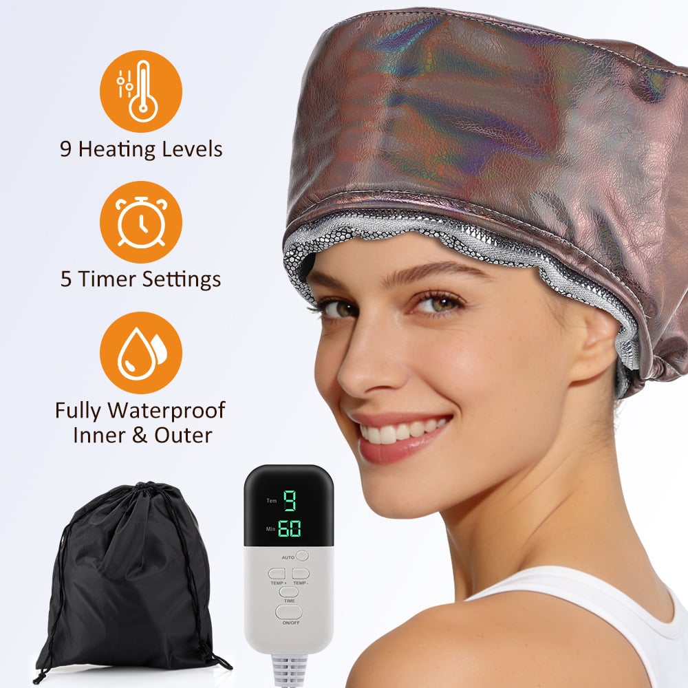 9 Temp 5 Timer PU Leather Hair Steamer Cap Waterproof Thermal Heat Cap for Home Hair Care Styling Tools Hair Care Spa Hat