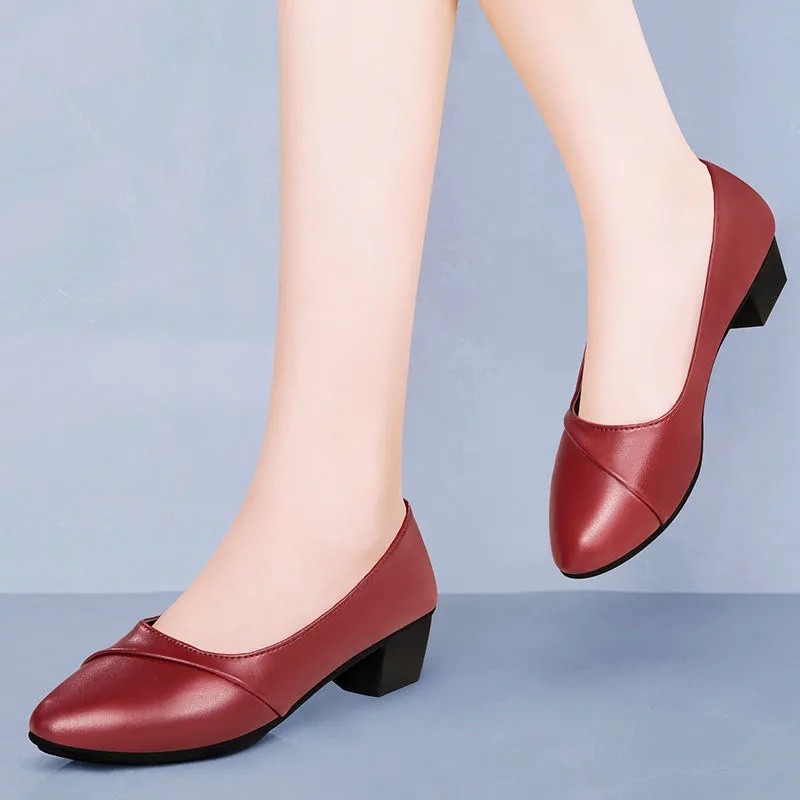 New Soft Sole Thick Heel Comfortable Anti Slip Round Head Work Shoes For Women