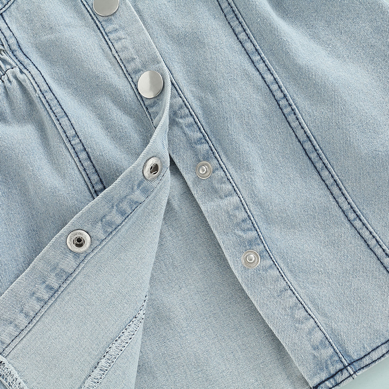 1-6Y Kids Girls Denim Dress Baby Summer Clothing Sleeveless Lapel Button-down Cut Out A-line Dress Children Casual Dresses