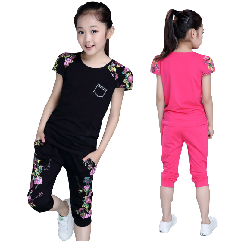 Girls' summer clothes new short-sleeved middle-aged children's summer Western-style children's casual sports suit