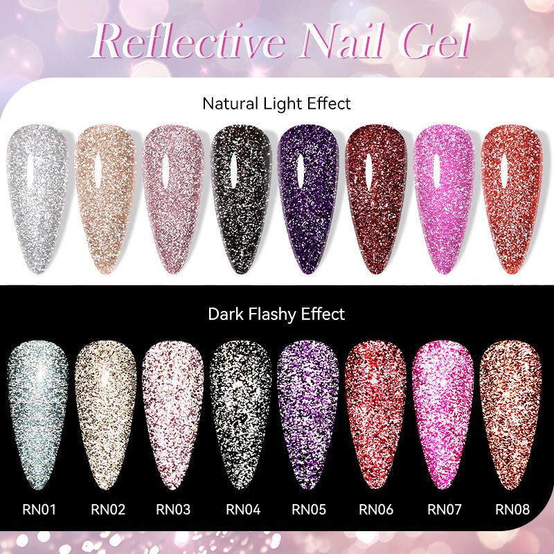 7ml Pink Fluorescent Reflective Gel Nail Polish Glitter Neon Semi Permanent UV LED Gel Nail Art Varnish Manicure