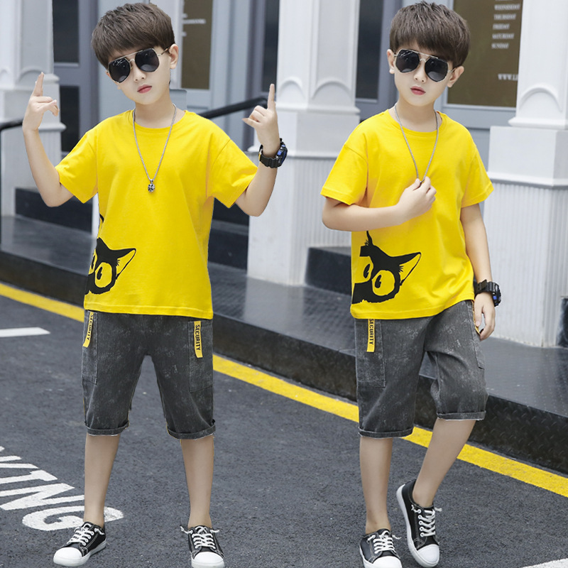 Big Boy Short Sleeve T Shirt+short Pant 2pc Sport Sets Summer Children's Clothing Kids New Summer Boys Clothes Suits 4-14 Ages