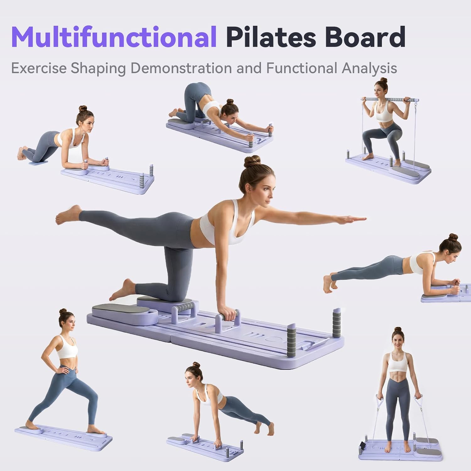 Pilates Board Set - Pilates Reformer, Multi-Foldable Pilates Reformer Set, Portable Pilates Reformer, Trainer Machine for Home Workout with Timer, Ab,