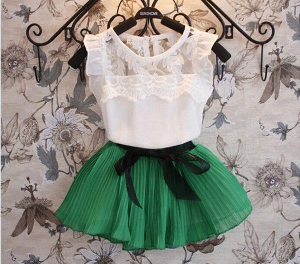 Children's new summer children's suit, lace, lace and chiffon skirt two pieces