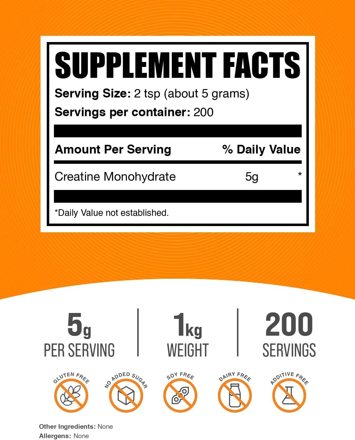 BulkSupplements.com Creatine Monohydrate Powder - Micronized Creatine Powder, Unflavored - Pure & Gluten Free, 5g (5000mg) per Servings, 1kg (2.2 lbs)