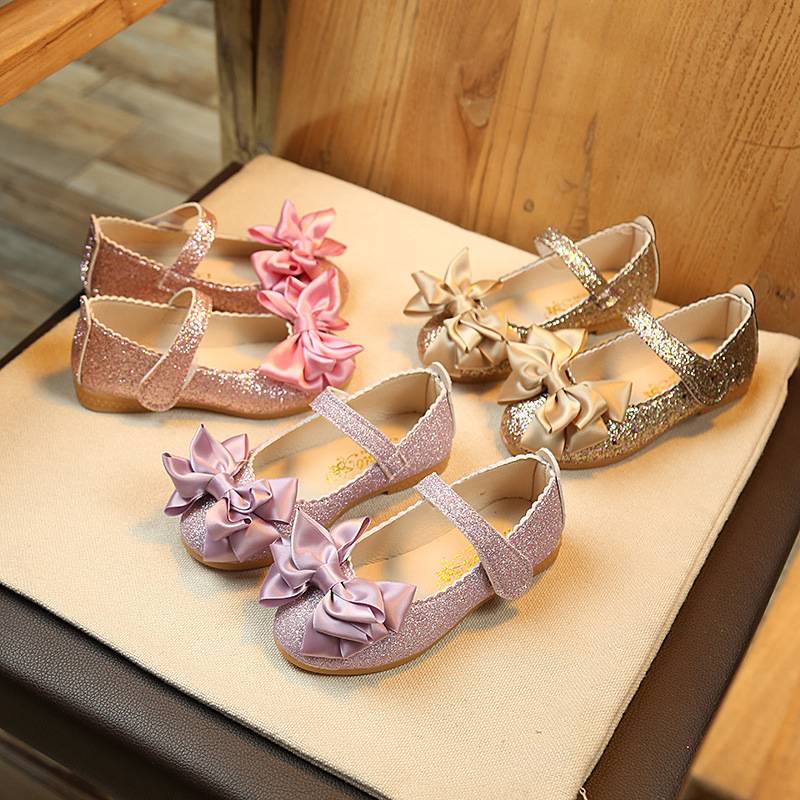 Little girl bow single shoes new spring and summer autumn models children's princess Performance dancing shoes size 21-36