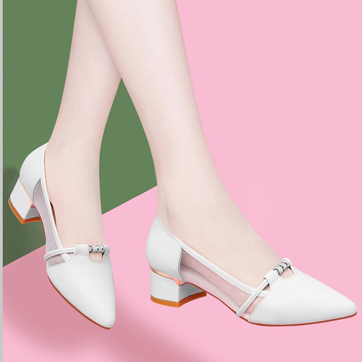 Female Fashion Green Breathable Hollow Out High Heel Shoes Women Classic Black Office Pumps for Spring Summer