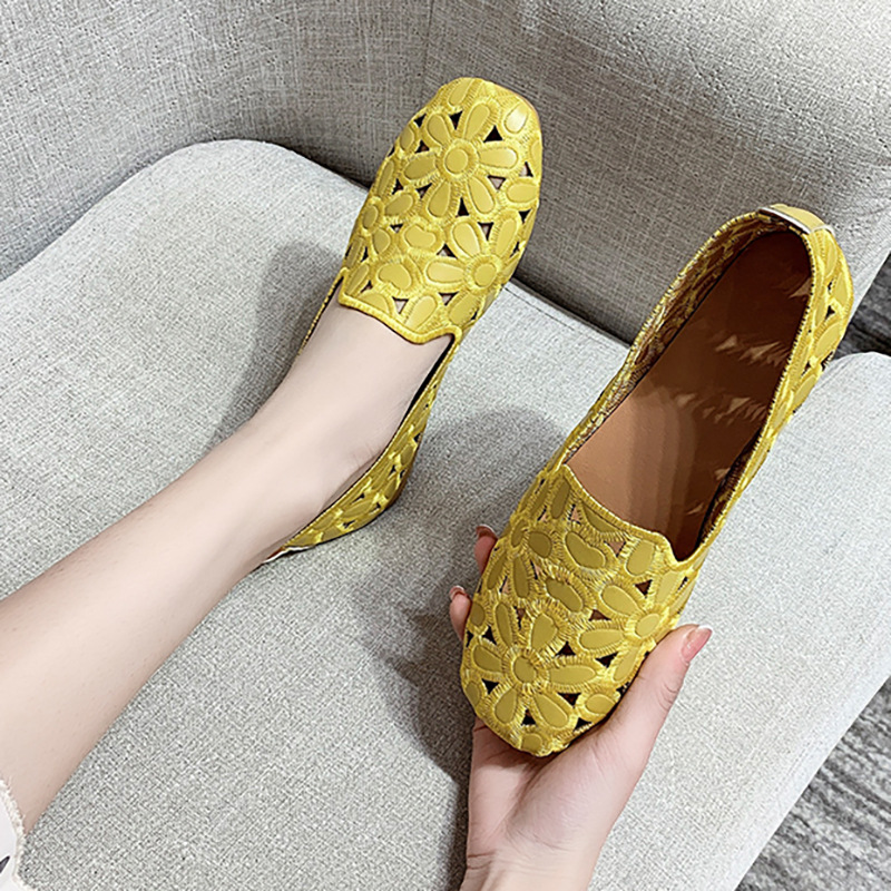 Women Flats Slip on Loafers Foldable Flats for Women Square Toe Single Shoes Hollow Out Fashion Party Casual Shoes for Ladies