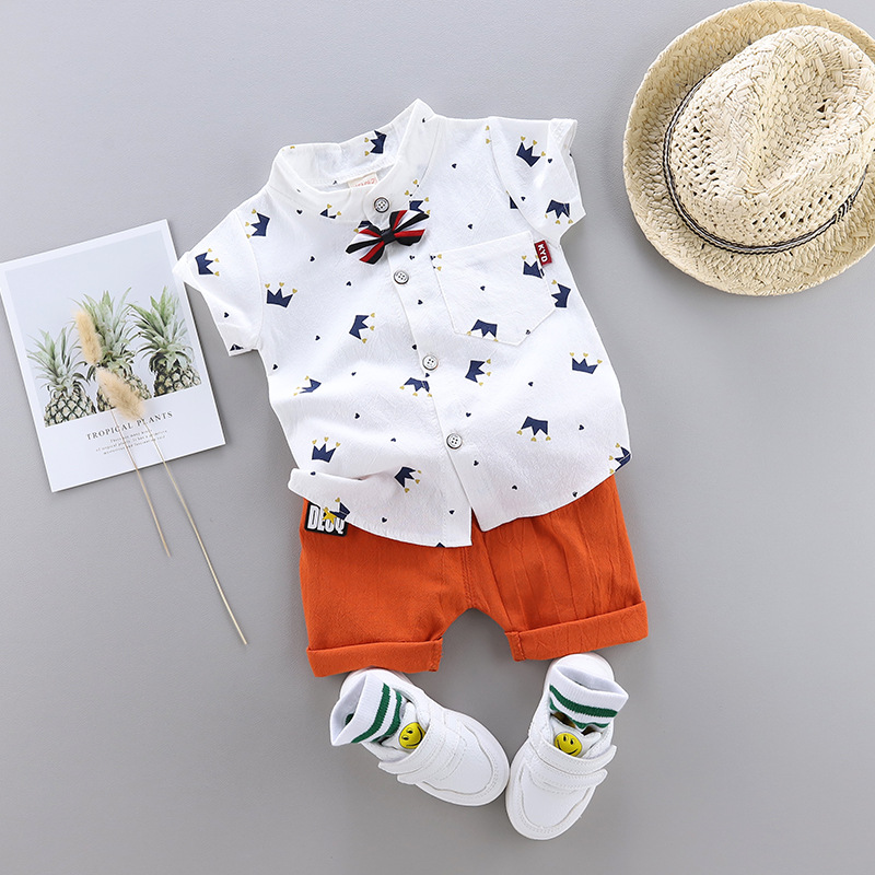 Children's suits summer new children's printed shirt suits boys fashion casual short-sleeved two-piece suit