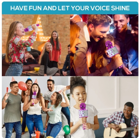 Karaoke Bluetooth Speaker With Microphone,Rechargeable Portable Voice Changer Wireless Bluetooth Mic for Children