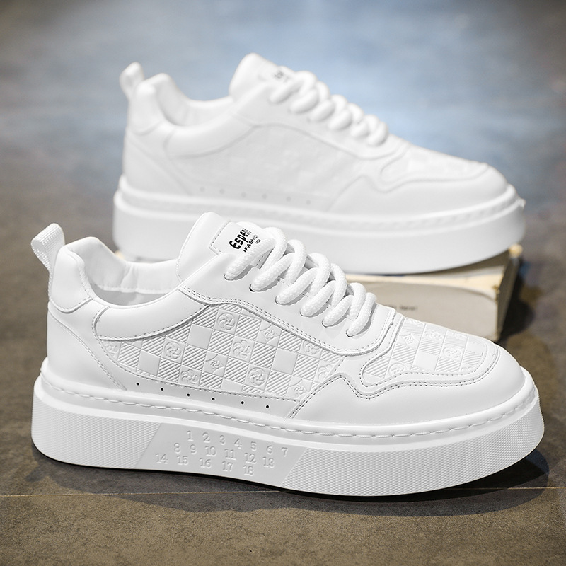 Trendy and versatile white shoes, men's new style board shoes, student sports shoes, lightweight lace up casual shoes