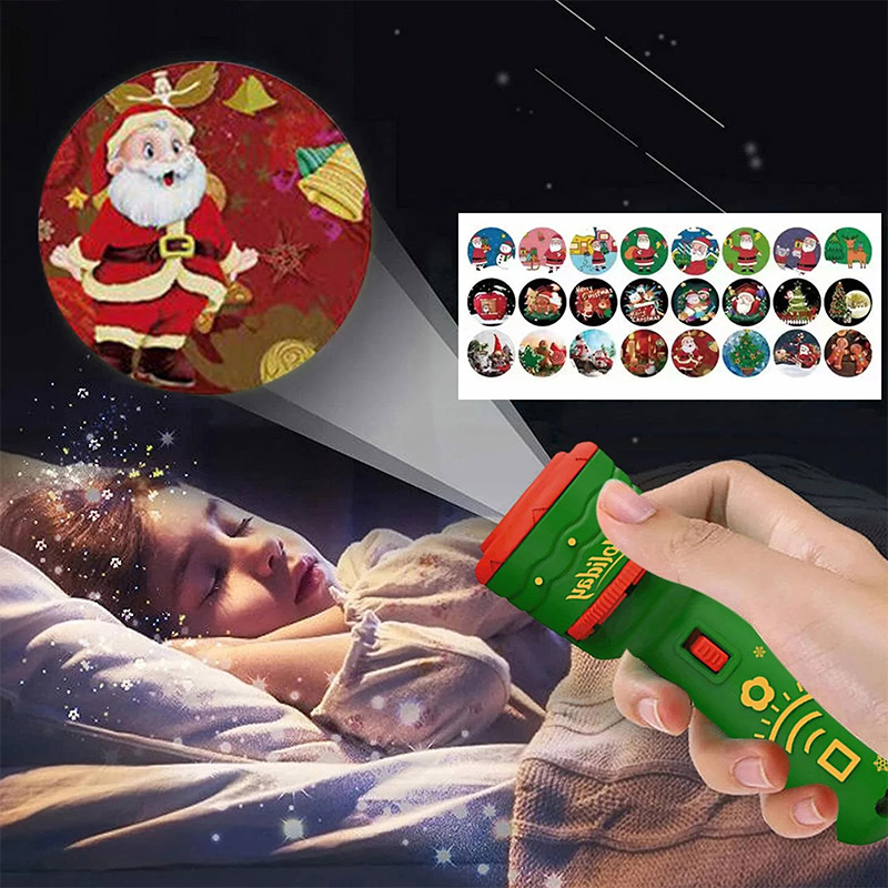 Christmas Gifts Projection Flashlight Portable Cute Cartoon Pattern Glowing Toys Early Educational for Children Xmas Decorations