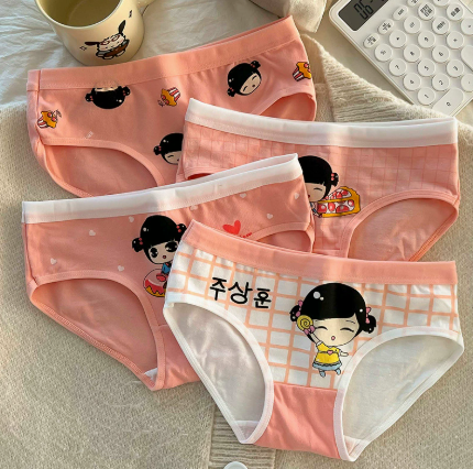 4PCS Cute Cotton Underwear Soft Antibacterial Summer Thin Breathable Children's Pants for Girls Aged 2+