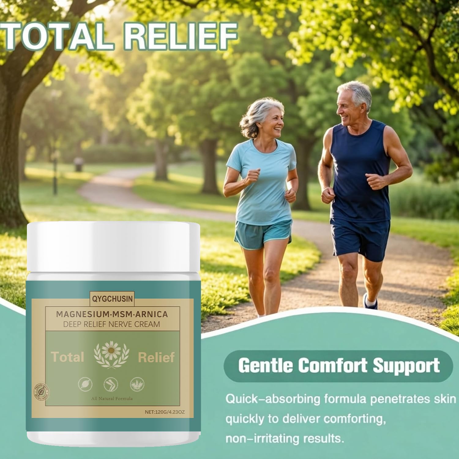 Total Relief Magnesium Soothing Cream with Arnica & MSM | Natural Joint Soothing Moisturizer | Fast-Absorbing,Daily Nourishment for Hands, Feet, Knees