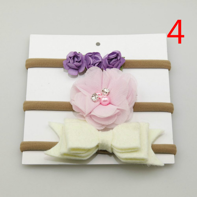 Baby Nylon High Elastic Hair Band Headband Child Cute Flower Bow Head Hair Accessories Set