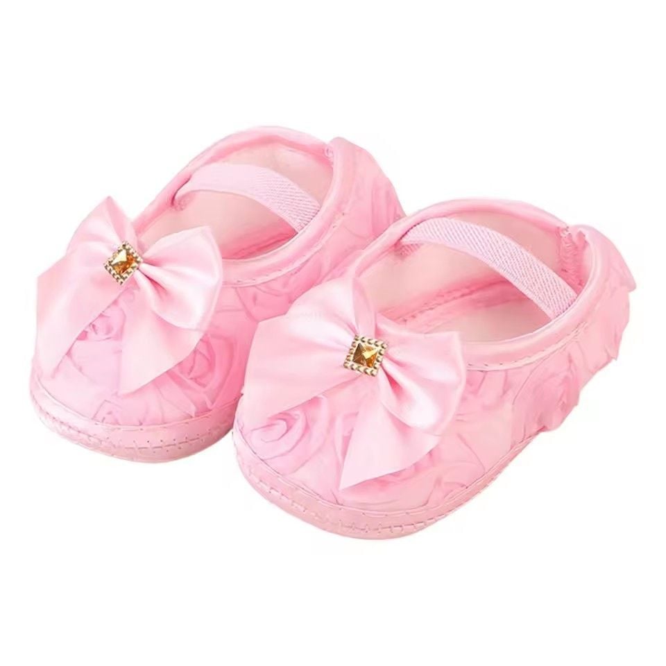 0-18M Baby Girls Shoes Cloth Baby Shoes Pink Gray White Purple Newborn Crib Shoes Bow Anti-Slip Toddler Prewalkers