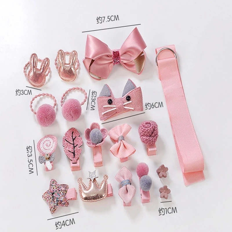 18 Piece hair clip set Cute Hair Accessories Girl headwear Bow Flower animal Hairpins hair band cartoon Elastic Headdress Gift