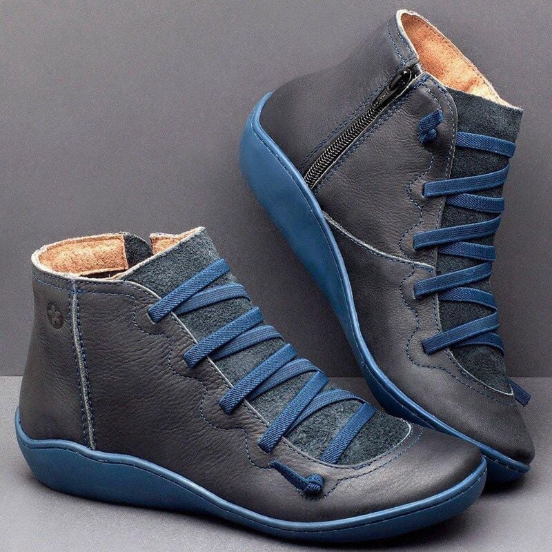 Ankle Boots Autumn Vintage Lace Up Women Shoes Comfortable Flat Heel Boots Female Zipper Short Boots Dropshipping