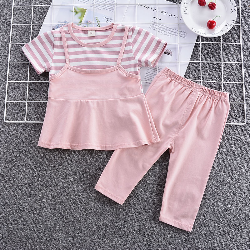 Newborn Kids Baby Girls Clothes short sleeve round neck pullover letter print Tops Denim solid Ruffle Skirts 2pc