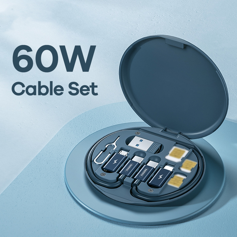 REMAX TurboLink 60W Quad-Connect Cable: Sleek 4-in-1 USB-C Cable Set Featuring Adaptive Fast Charging, Tangle-Free Braiding, and