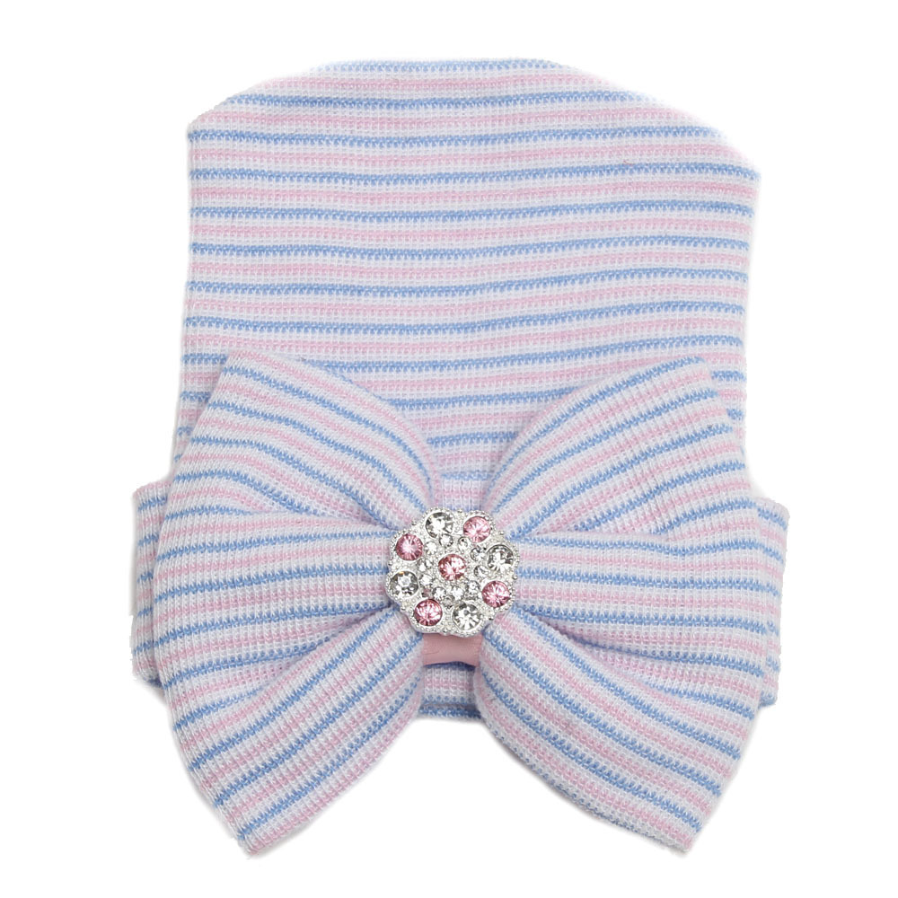 baby girl big bow, shiny diamond, pink knitted hat, newborn baby pullover hat