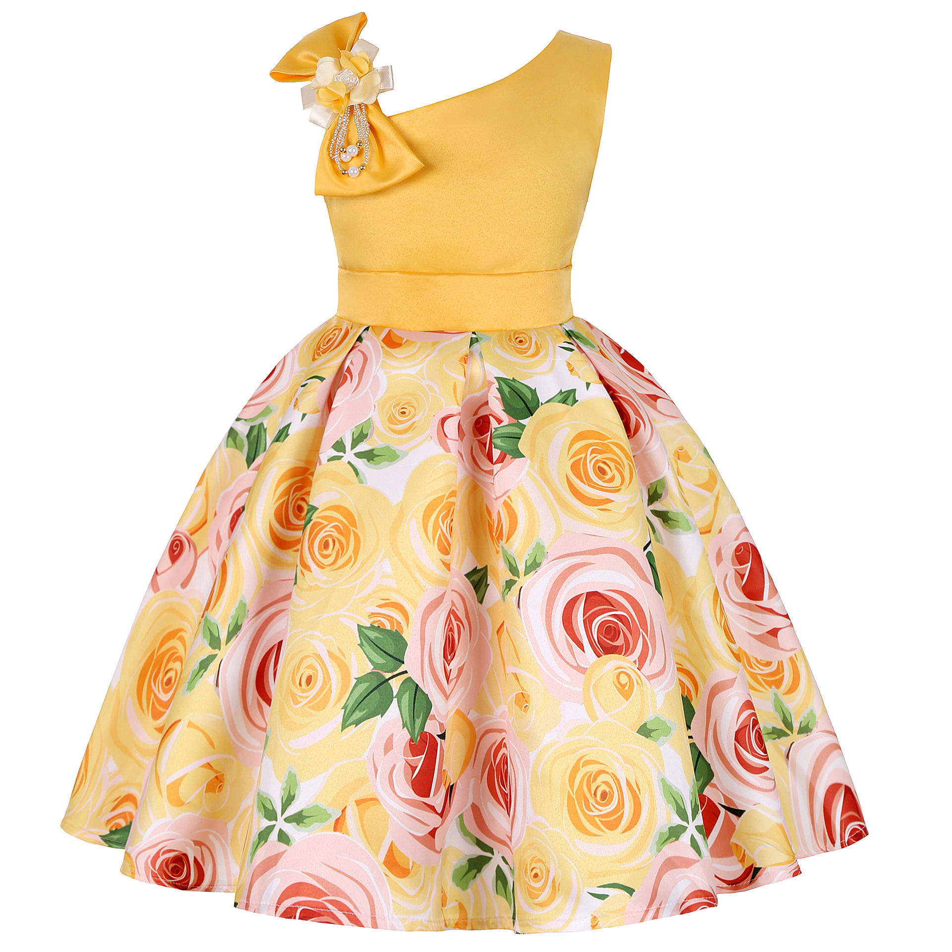Summer Kids Flower Dresses for Girls Christmas Children Clothing Dress Princess Birthday Wedding Party Baby Girl Dress With Bow
