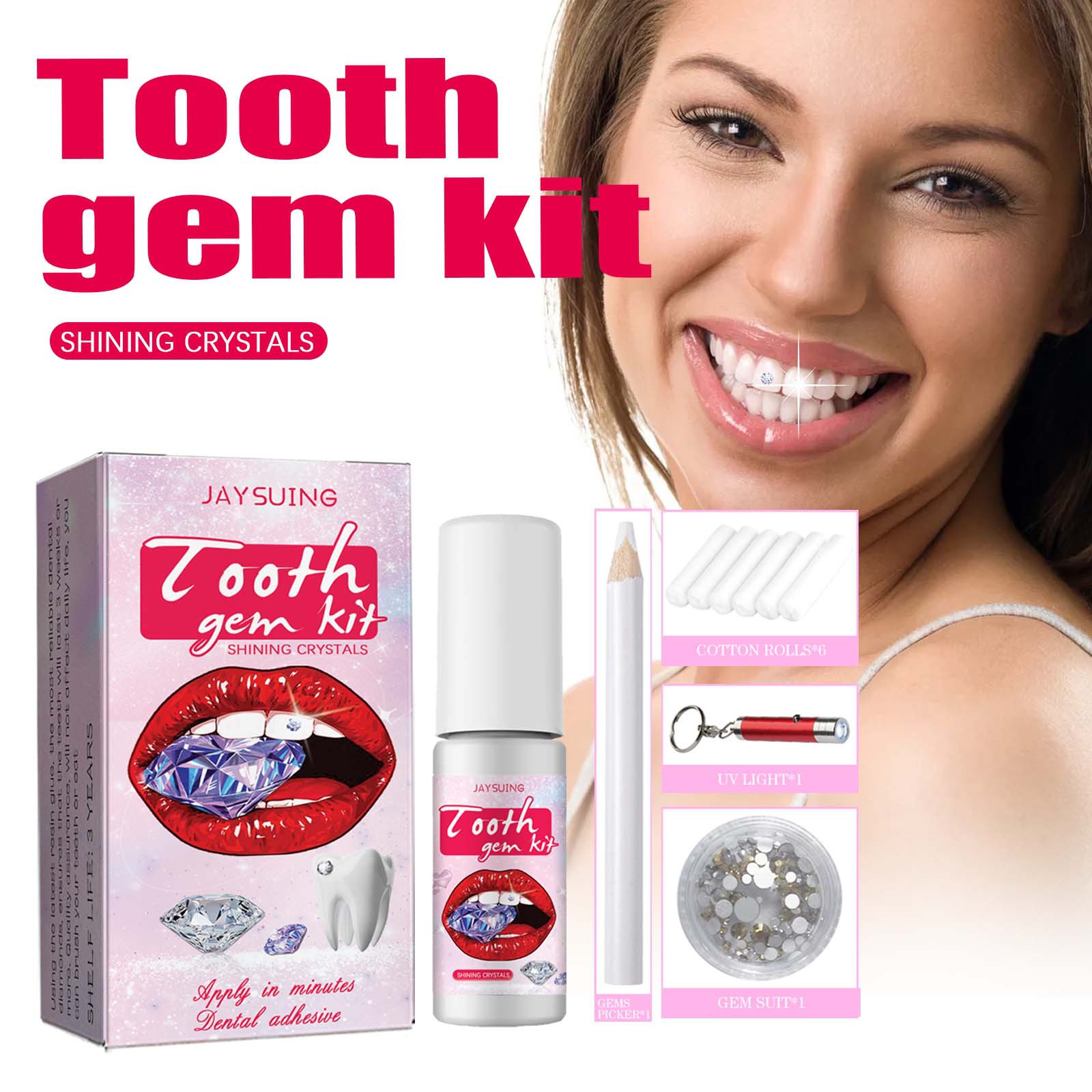 DIY Tooth Gem Kit, With UV Curing Light, Resin Glue, Gem Suit, Gems Picker, Tooth Jewelry Kit, Removable Tooth Ornaments, Artifi