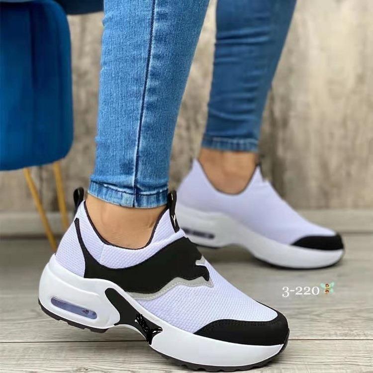 New mesh casual air cushion thick soled sneakers large women's mesh flying woven shoes Women