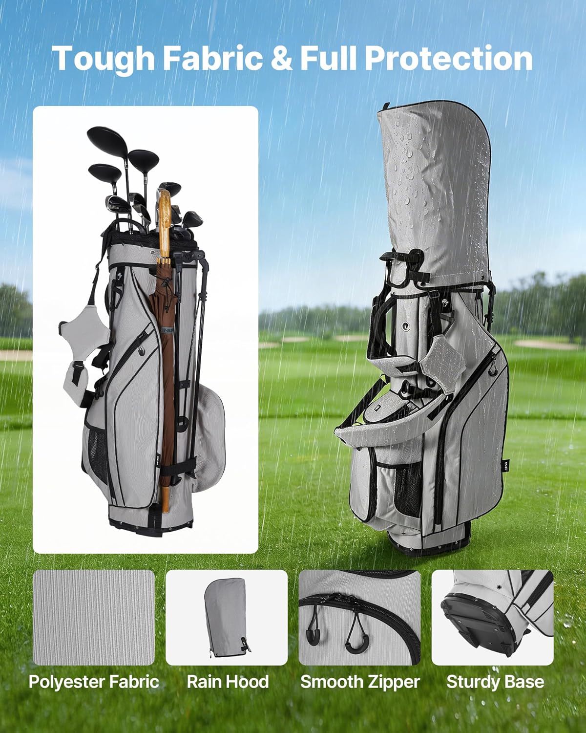 VEVOR Golf Cart Bag, 15/14/7 Way Top Divider Organizer, 2-in-1 Golf Club Bag with Full-Length Divider, Dual Shoulder Straps, Support Legs, Rain Hood,