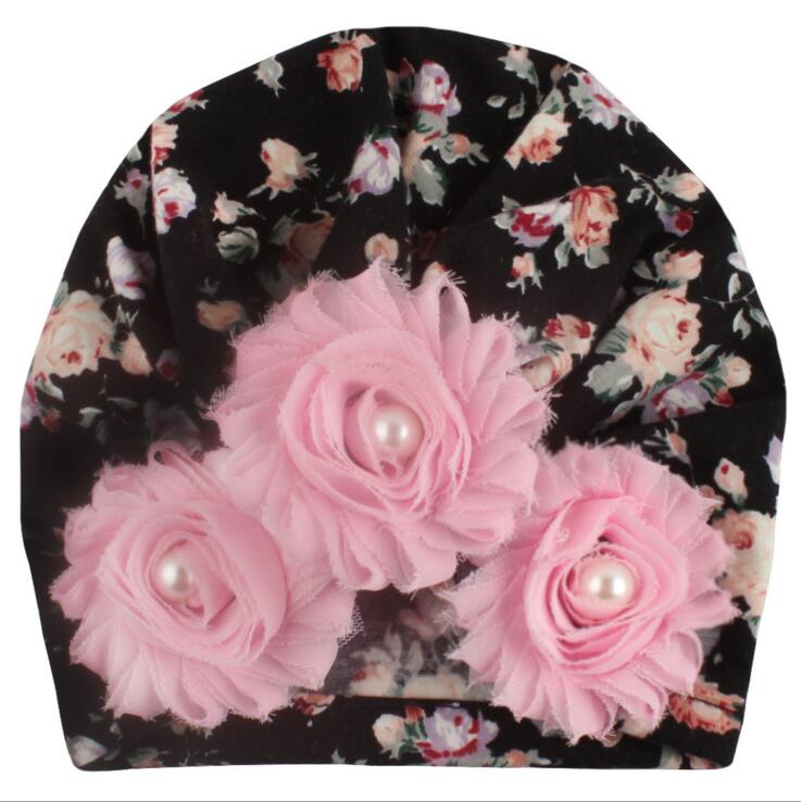 Amazon New Baby Soft Printed Children's Cap Sunflower Pearl Headgear Hats