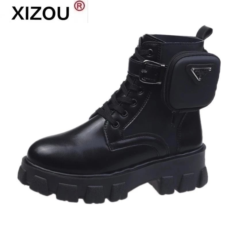Autumn Winter New Women's Thick-Soled Leather Martin Boots Casual Women's Boots Women's Fashion Lace-Up High Boots