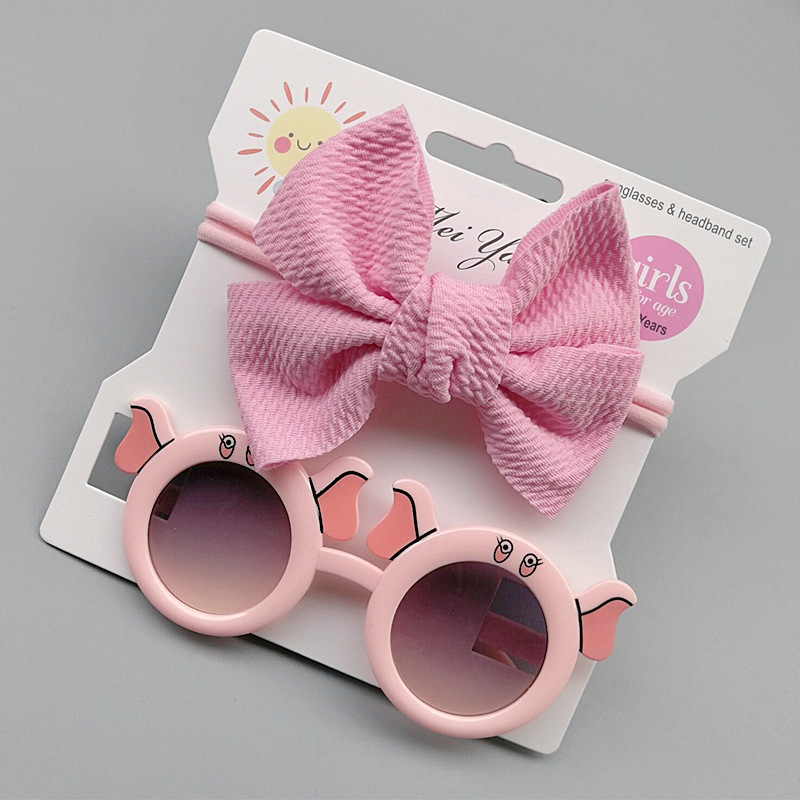 2Pcs/Pack Vintage Kids Summer Bows Headband Round Sunglasses Children Sun Glasses Protection Glasses Baby Hair Accessories