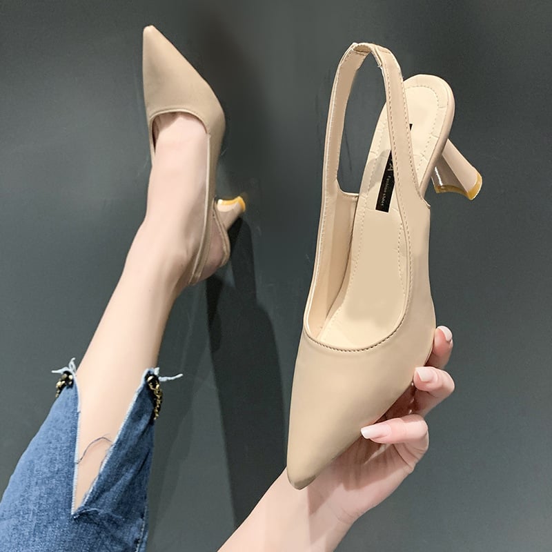 Baotou back empty sandals high heels women's thick heel 2023 spring new single shoes pointed toe black work shoes high heels