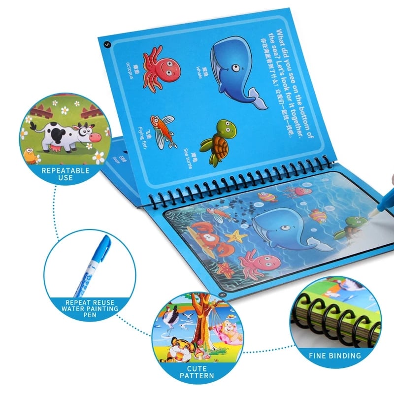5 / Magical Book Water Drawing Montessori Toys Reusable Coloring Book Magic Water Drawing Book Sensory Early Education Toy