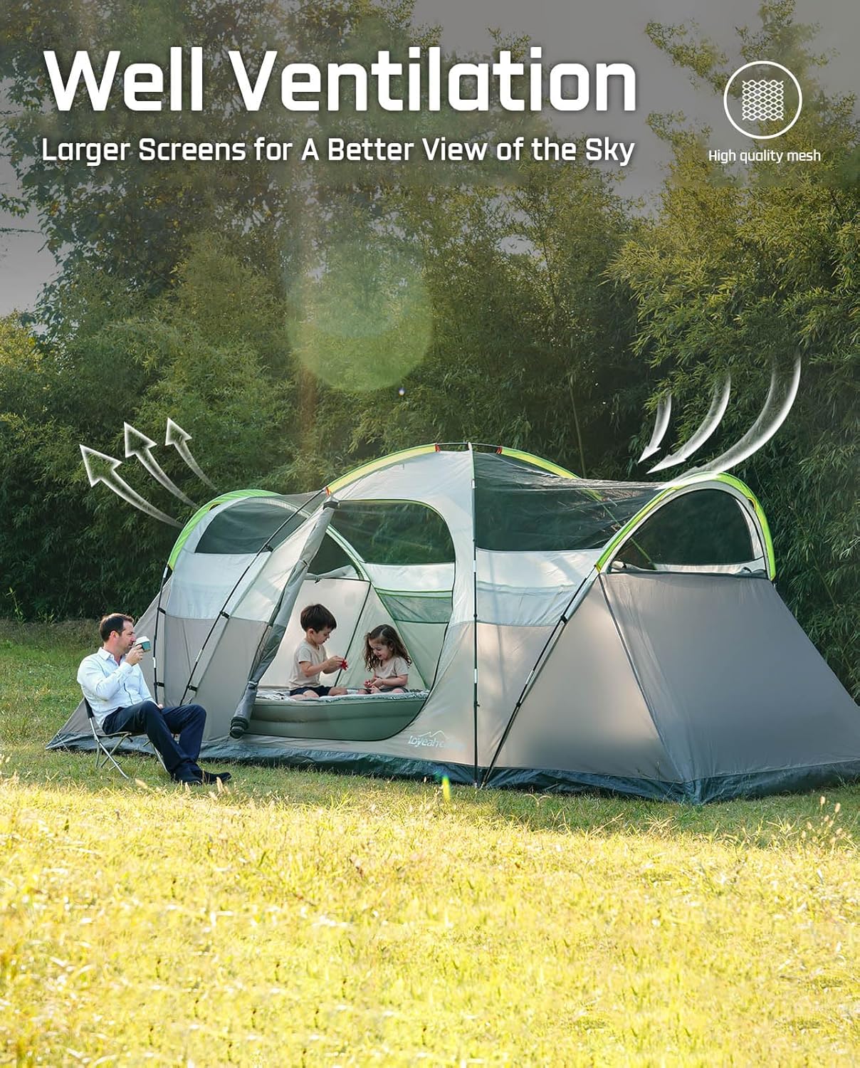 LOYEAHCAMP 8 Person Larger Extended Dome Camping Tent with 3 Rooms, Waterproof Semi-Freestanding Family Outdoor Tent with Spacious Interior and Mesh W