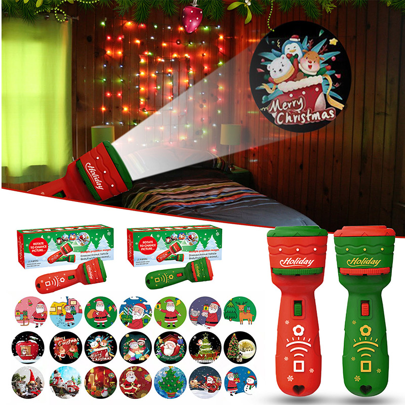 Christmas Gifts Projection Flashlight Portable Cute Cartoon Pattern Glowing Toys Early Educational for Children Xmas Decorations