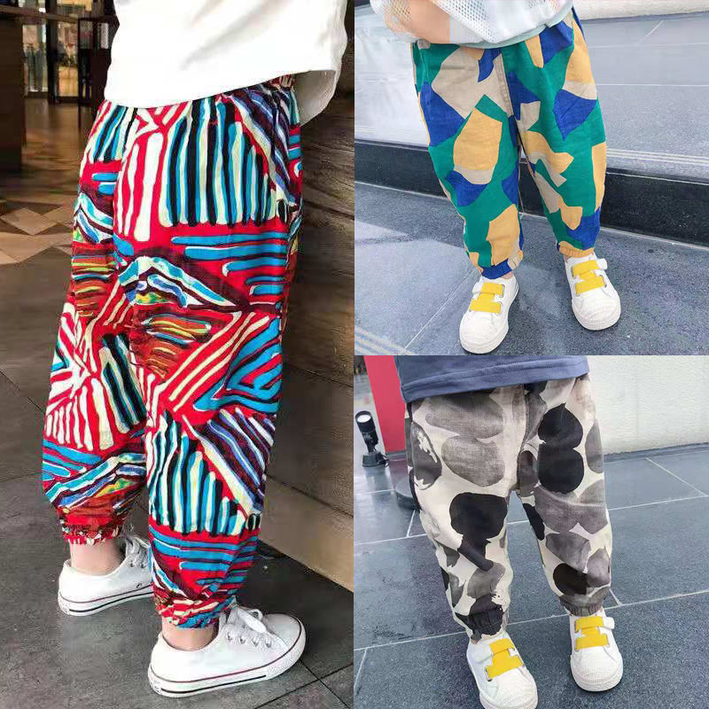 2 pairs of children's mosquito proof pants for boys and girls' summer thin long pants with ice silk binding feet Bloomers